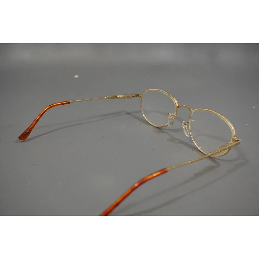 Vintage Gold Full Rim Eyeglass Frames Oval Textured Etched Temples Tortoise Tips